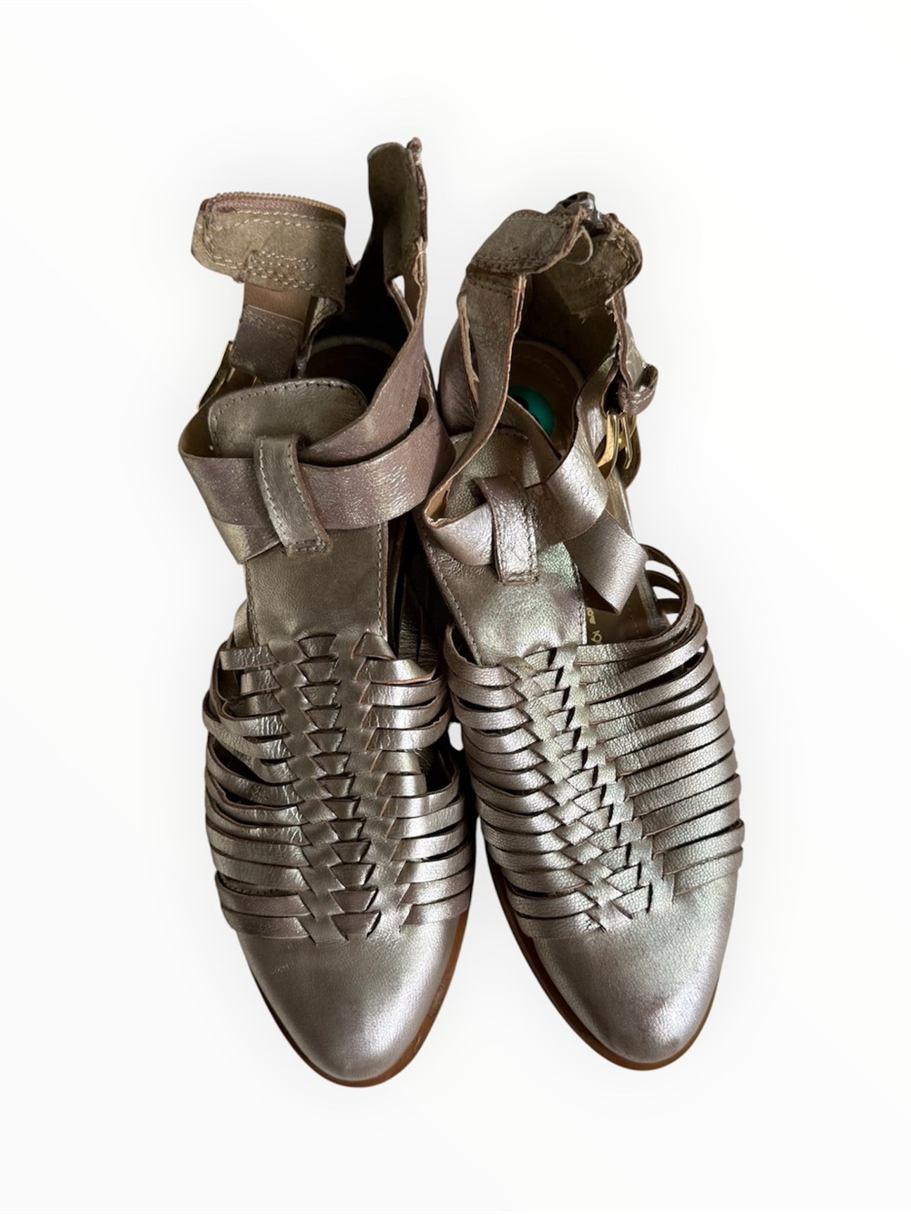 House of Harlow 1960 Delaney huarache-style ankle metallic booties